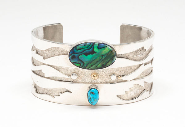Paua Shell & Sleeping Beauty Turquoise Overlay Cuff Bracelet