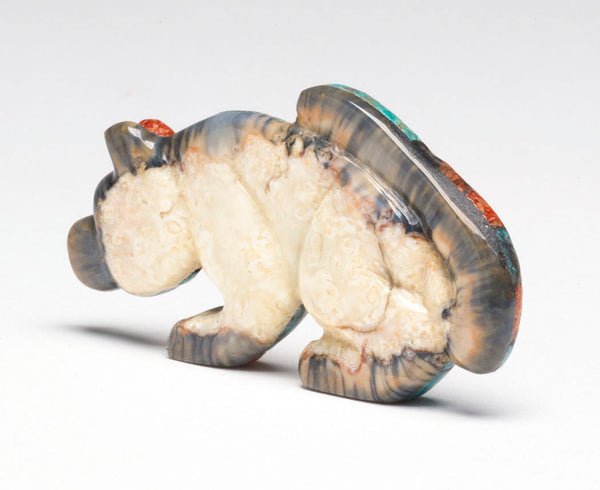 Turquoise, Apple Coral & Fossilized Walrus Ivory Mountain Lion