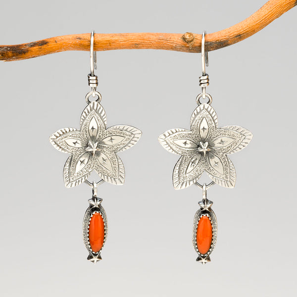 Ravishing Red Coral Blossom Earrings