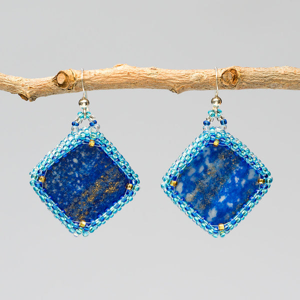 Beautifully Beaded Lapis Lazuli Dangle Earrings