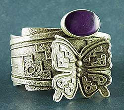 Sugilite Butterfly Cuff by Joel Pajarito, Kewa (Santo Domingo)