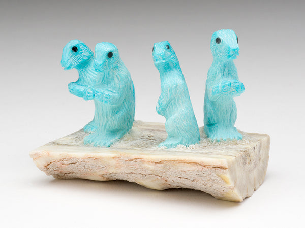 Turquoise Prairie Dogs On An Antler Base