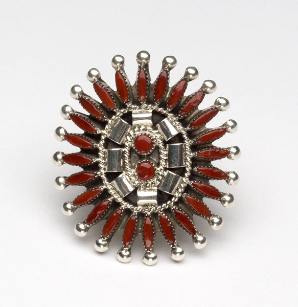 Dynamic Red Coral Petit Point Ring