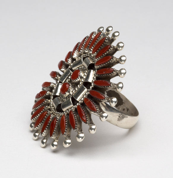 Zuni Needle Point Red Coral Ring