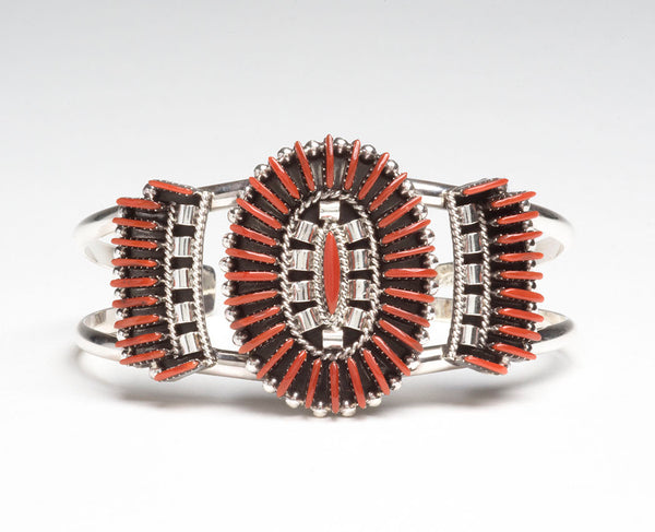 Traditional Needlepoint Coral Cuff Bracelet