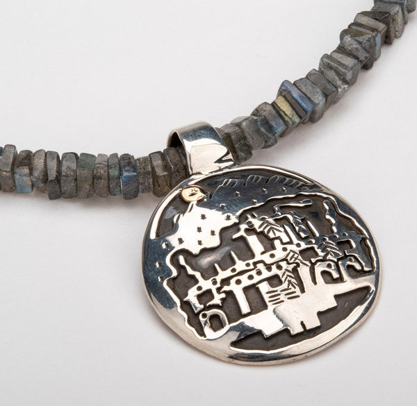 Sterling Silver & Gold Pueblo Overlay Pendant With Labradorite Necklace