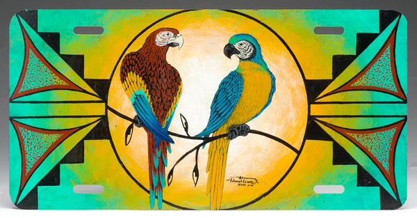 Vibrant Parrots On License Plate