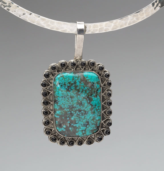 Webbed Kingman Turquoise & Jet Pendant