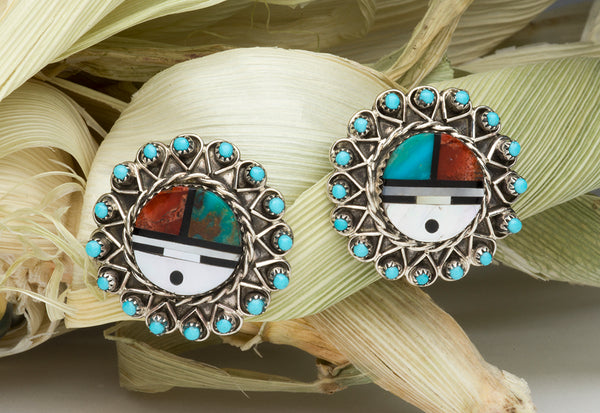Stone To Stone Zuni Sunface Petit Point Earrings