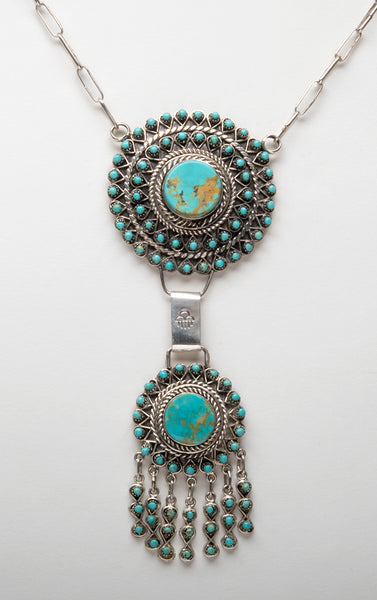 Sterling Silver & Kingman Turquoise Petit Point Necklace