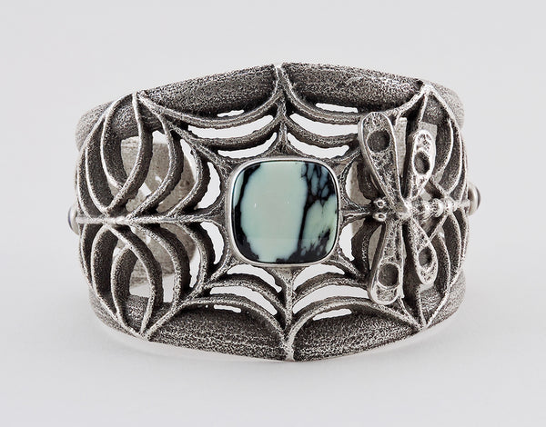 Tufa Cast Sterling Silver & New Lander Turquoise Cuff Bracelet