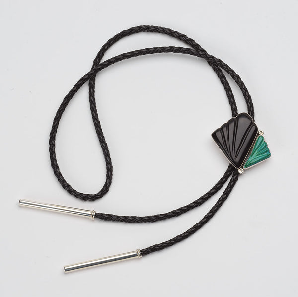 Jet Leaf and Chrysocolla Bolo Tie
