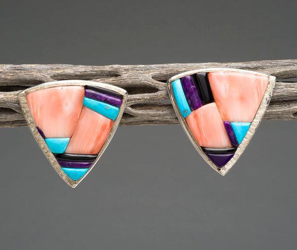 Angel Skin Coral Cobblestone Inlaid Earrings