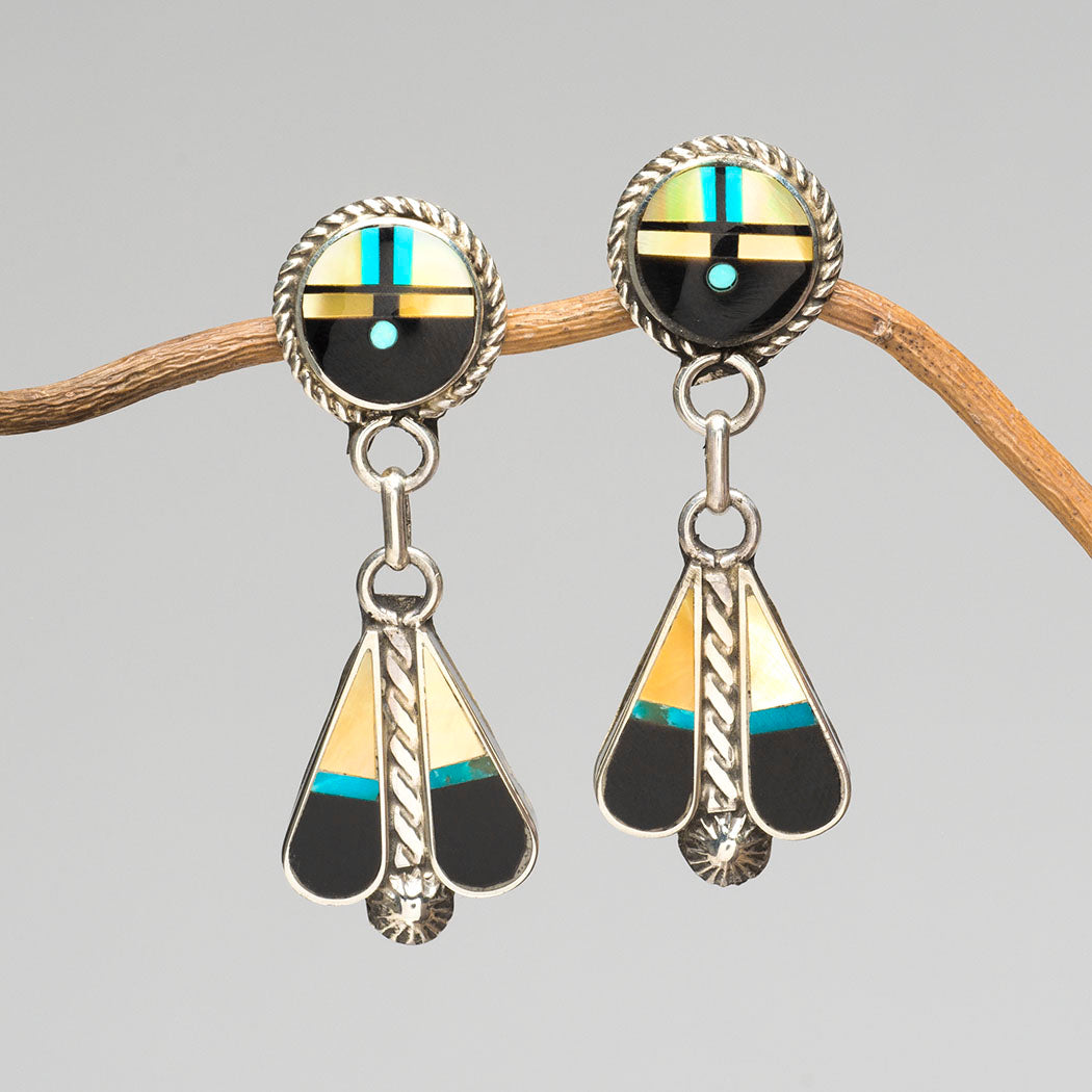 Impeccable Zuni Sunface Dangle Earrings
