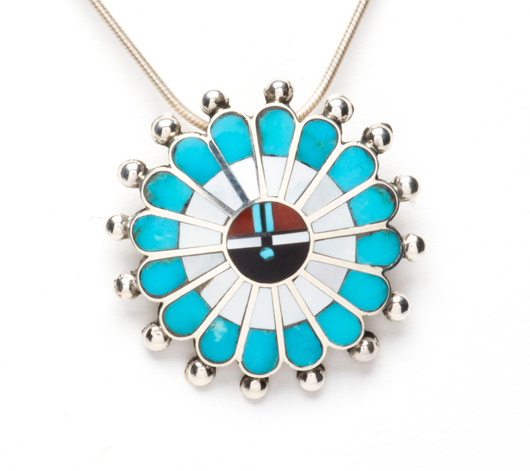 Channel Inlaid Zuni Sunface Pin/Pendant