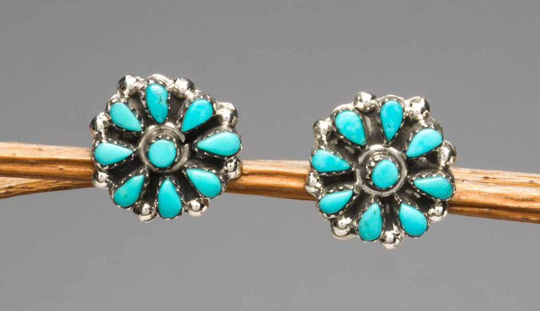 Bright Turquoise Cluster Work Earrings