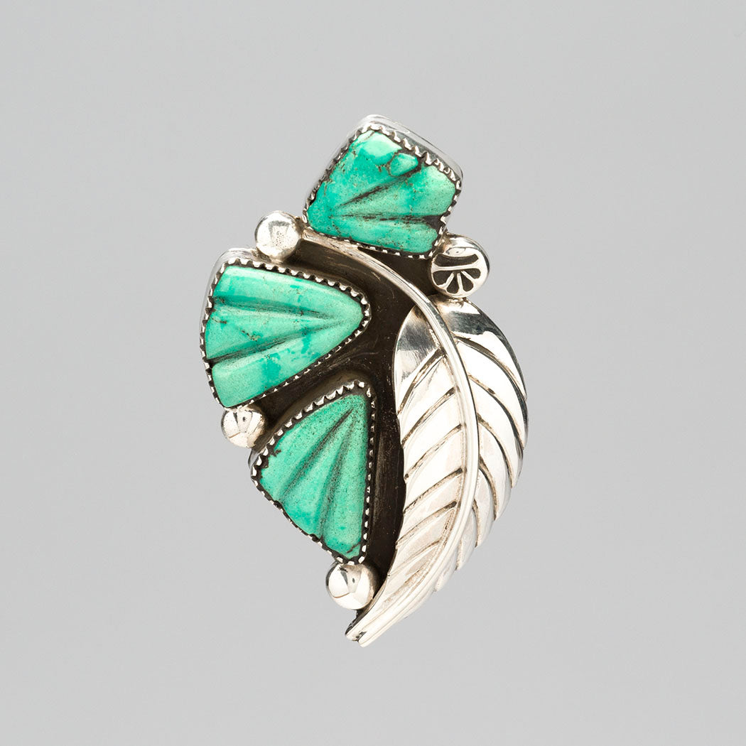 Carved Carico Lake Turquoise Leaf Pin/Pendant