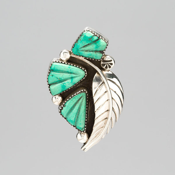 Carved Carico Lake Turquoise Leaf Pin/Pendant
