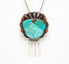 Black Tahitian Oyster Shell, Turquoise & Coral Pin/Pendant