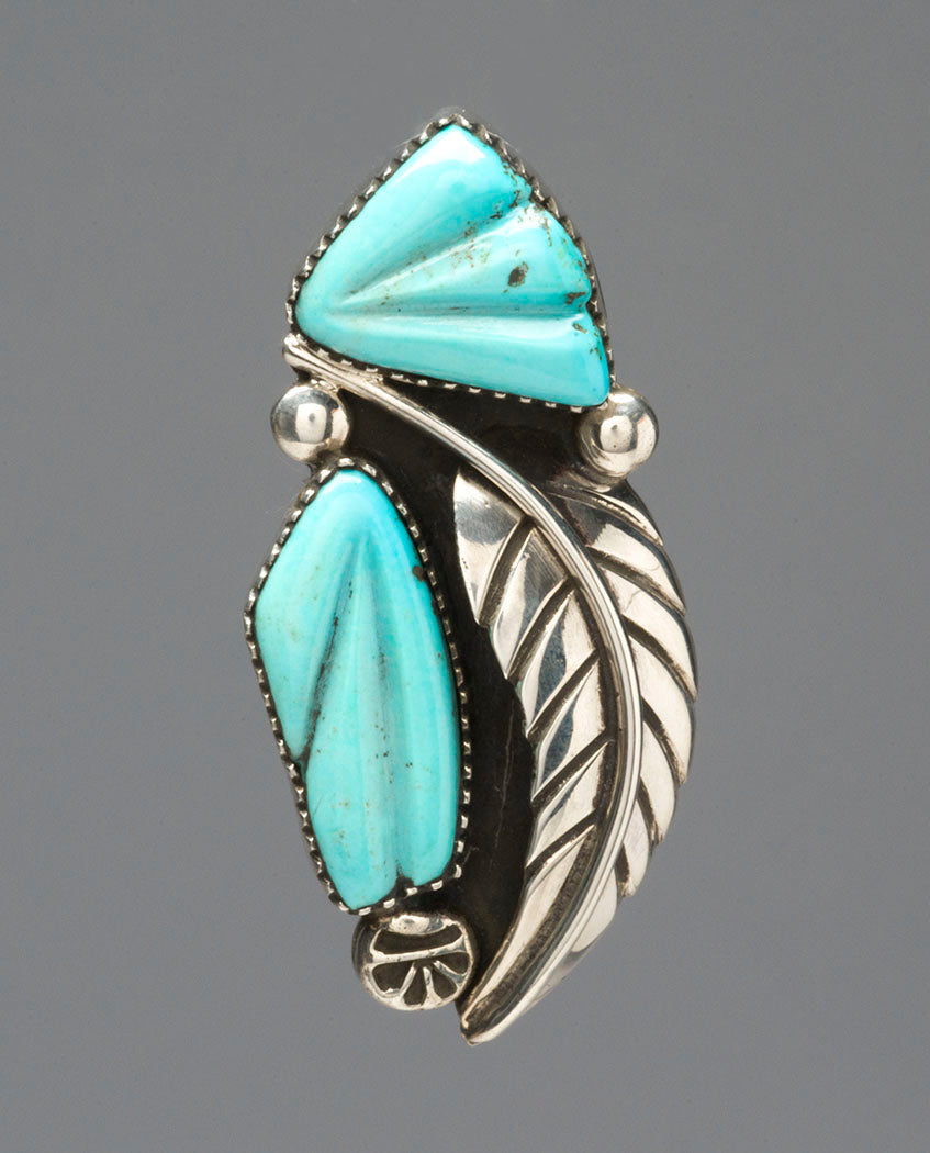 Leaf Motif & Carved Turquoise Pin/Pendant