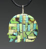 Mongolian Turquoise & Natural Gaspeite Mosaic Bear Fetish Pendant Necklace