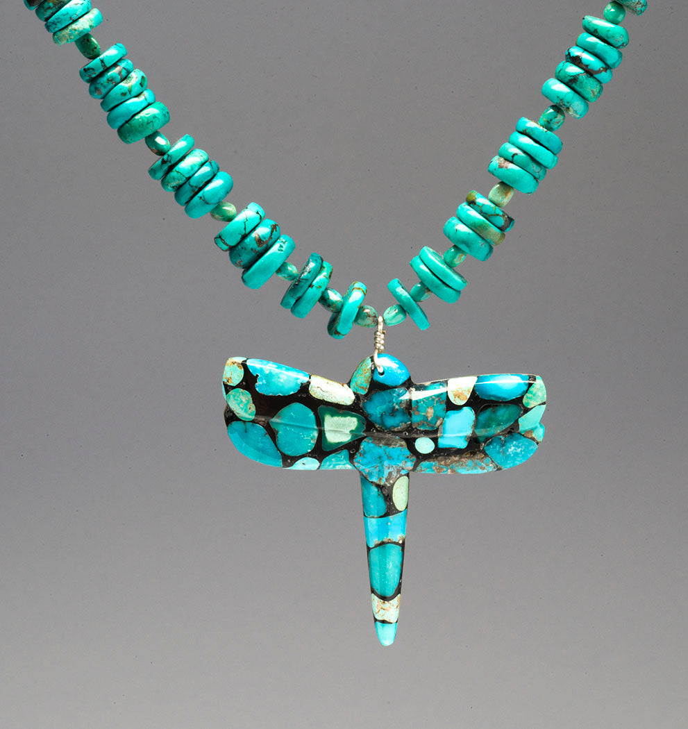 Chinese Turquoise Dragonfly Pendant Necklace