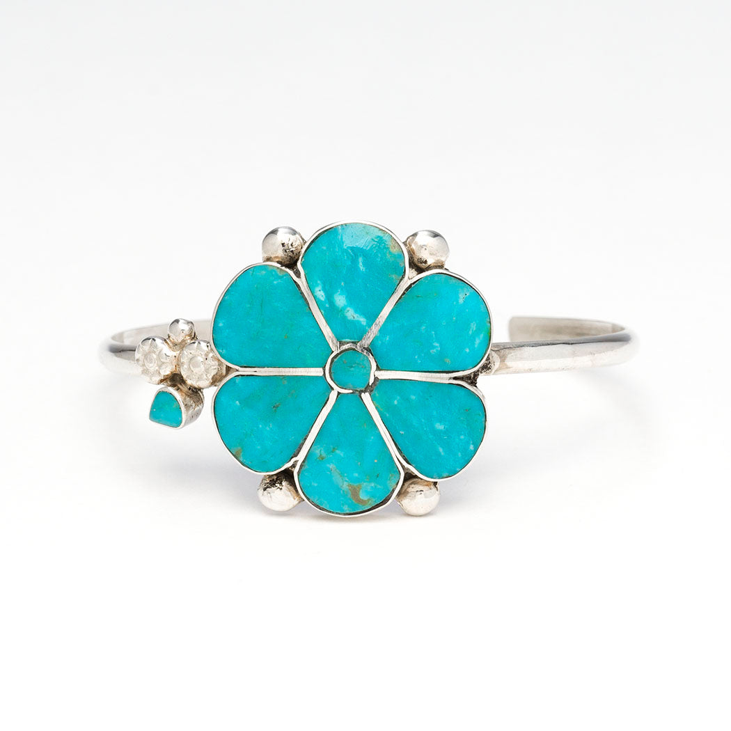 Kingman Turquoise Forever Flower Cuff Bracelet