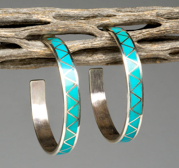 Turquoise Channel Inlay Hoop Earrings