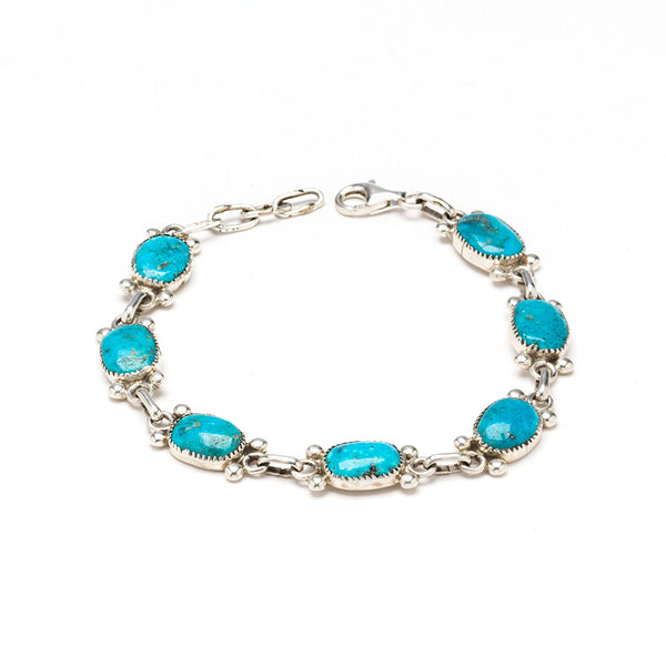 Natural Kingman Turquoise Cabochons Link Bracelet