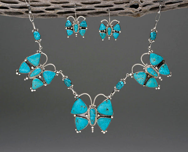 Natural Kingman Turquoise Butterfly Necklace & Earring Set