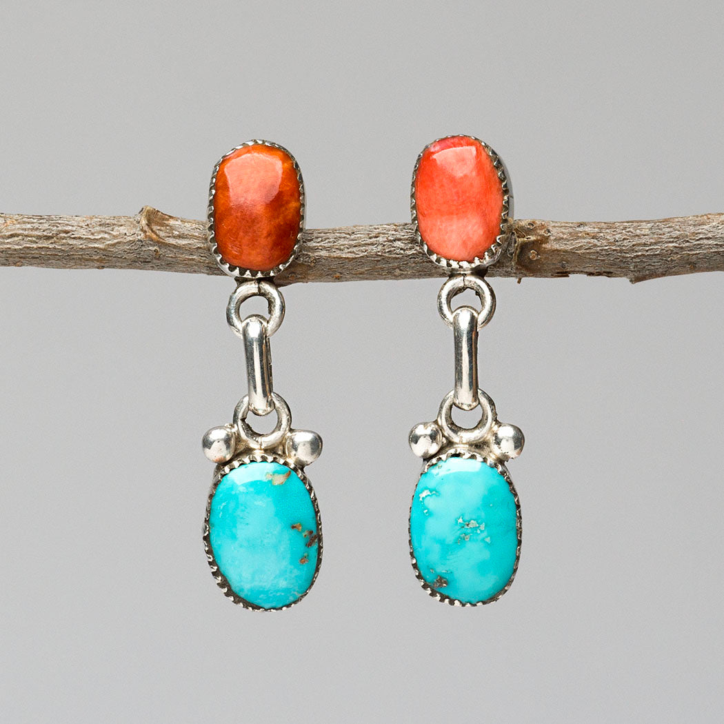 Natural Kingman Turquoise & Spiny Oyster Shell Dangle Earrings