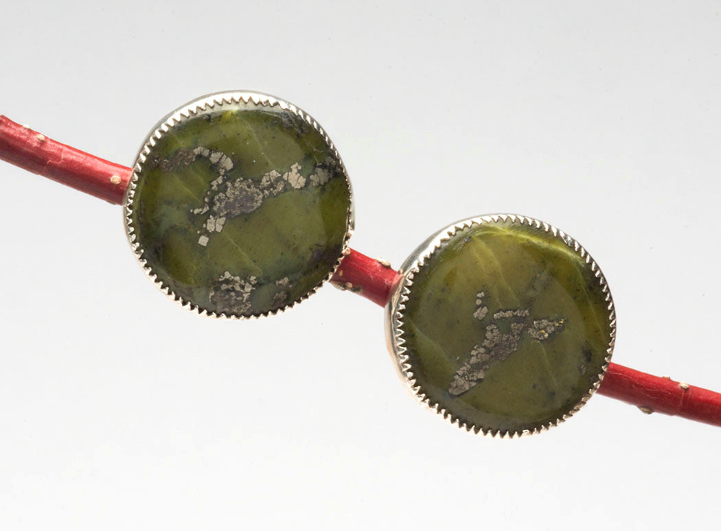 Leafy Green Serpentine Button Earrings