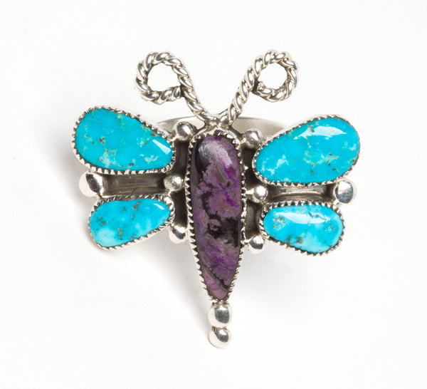 Natural Sugilite & Turquoise Dragonfly Ring