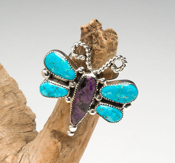 Natural Sugilite & Turquoise Dragonfly Ring