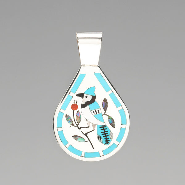 Overlay Inlay Garden Blue Jay Pendant