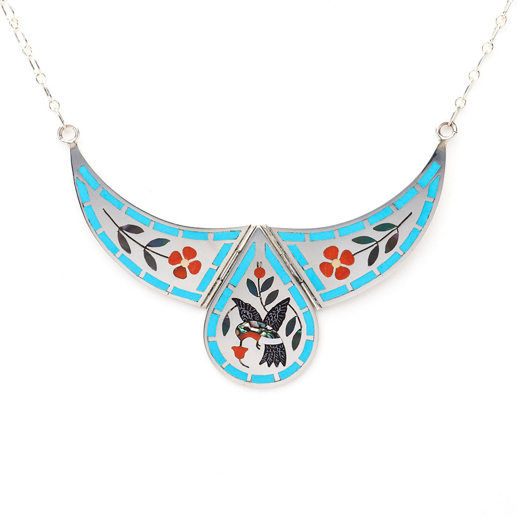 Stunning Overlay Inlay Hummingbird Necklace