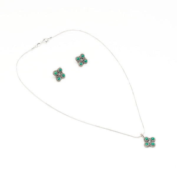 Precious Turquoise Pendant Necklace & Earrings Set