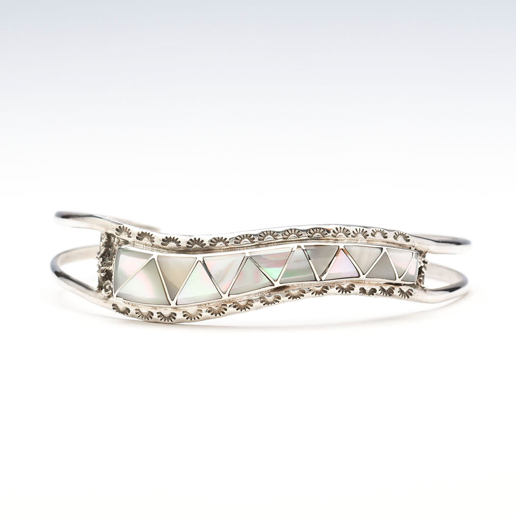 Wavy Iridescent Shell Cuff Bracelet