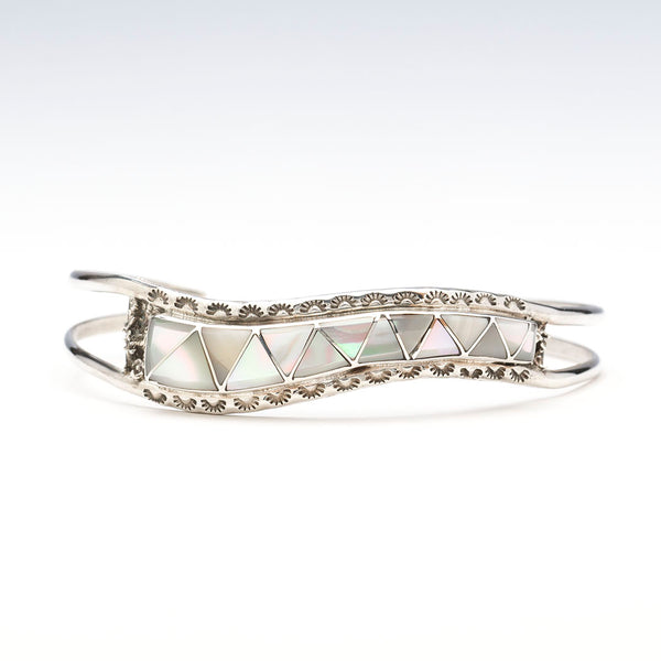 Wavy Iridescent Shell Cuff Bracelet