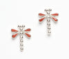 Red Coral Dainty Dragonfly Earrings
