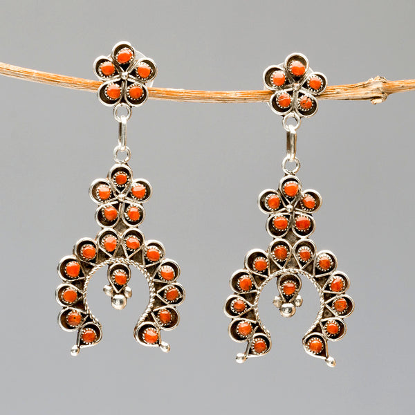 Red Coral Crescent Earrings
