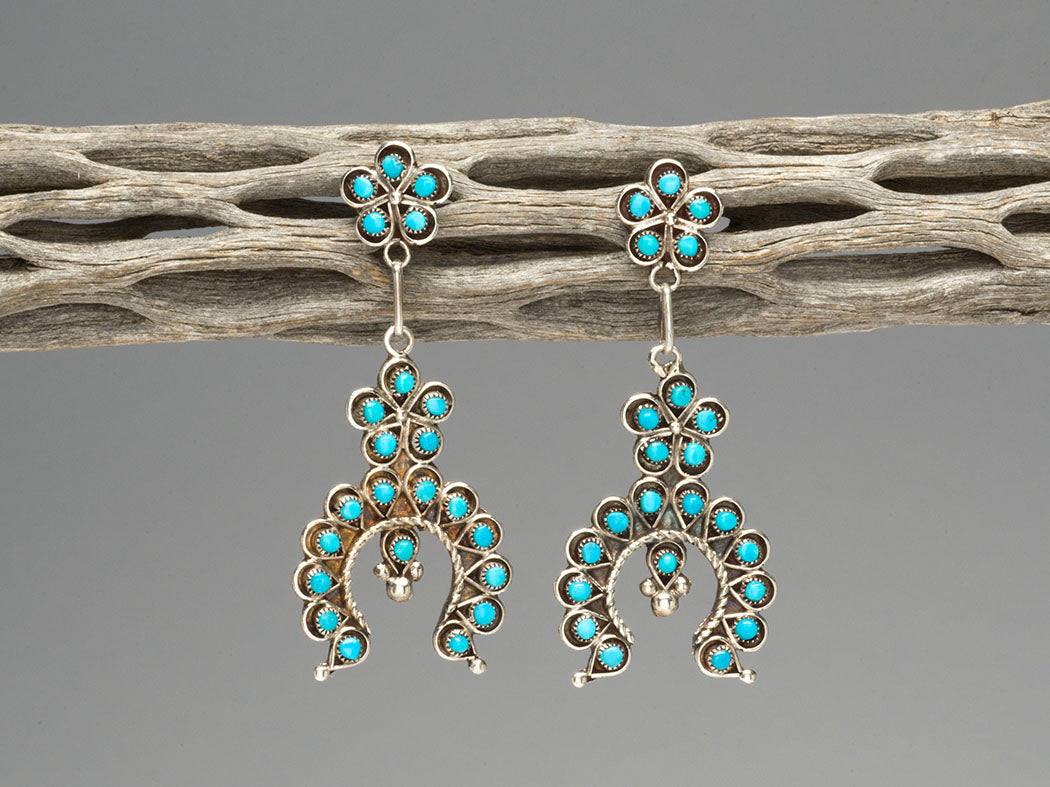 Turquoise Petit Point Crescent Earrings