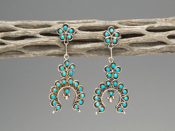 Turquoise Petit Point Crescent Earrings