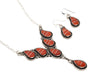 Red Coral Channel Inlaid Necklace & Earrings Set