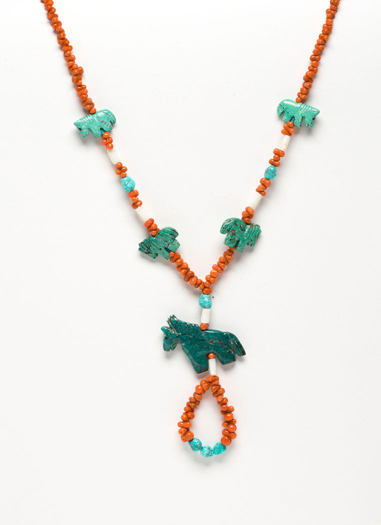 Reversible Chinese Turquoise Horse Pendant Fetish Necklace