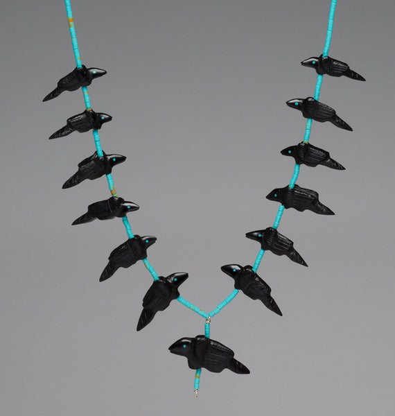 Raven Fetish Pendant Necklace & Earrings Set