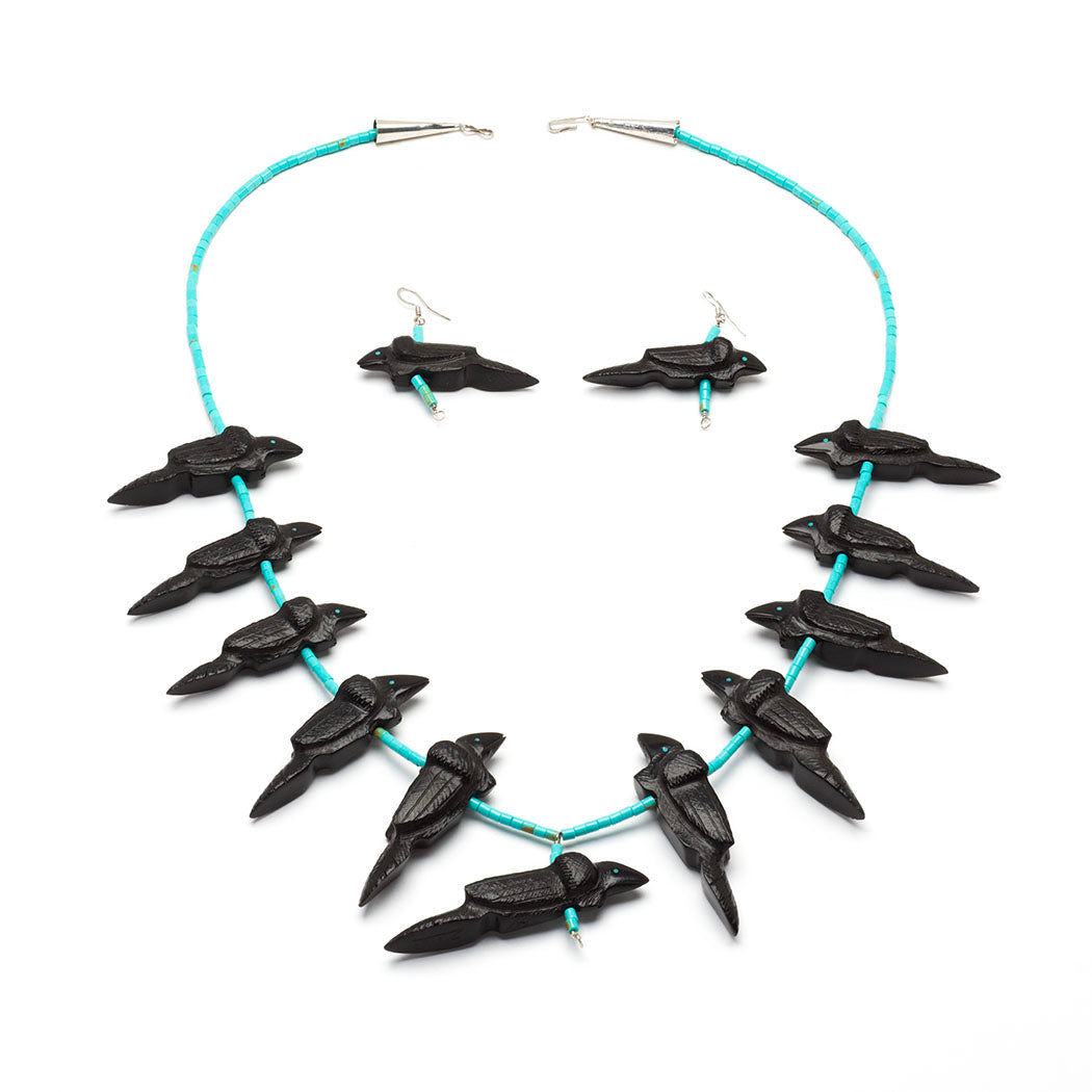 Keeper Of Wisdom Raven Pendant Necklace & Earrings Set