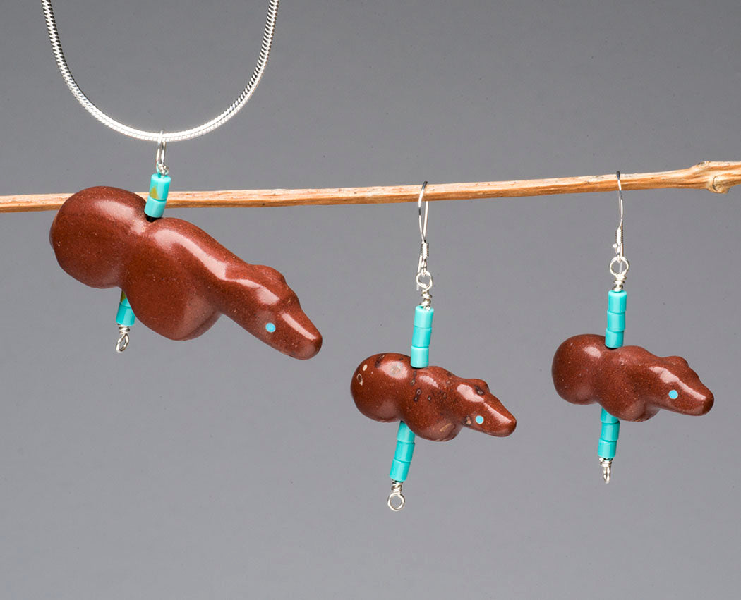 Pipestone Bear Earrings & Pendant Set