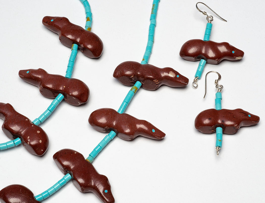 Pipestone Bears Pendant Necklace & Earrings Set