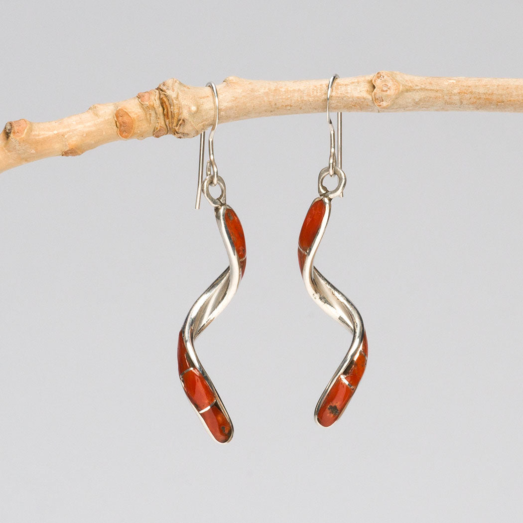 Red Coral Spiral Earrings